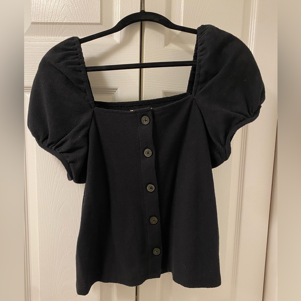 Madewell Jacquard Square-Neck Puff-Sleeve Top